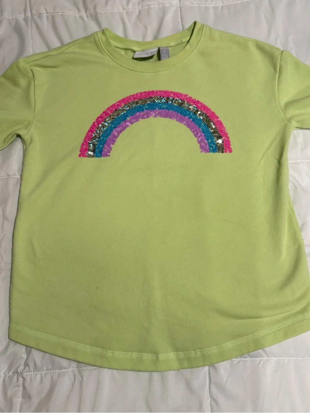 Girls Lime Green/yellow Sequin Rainbow Sweatshirt